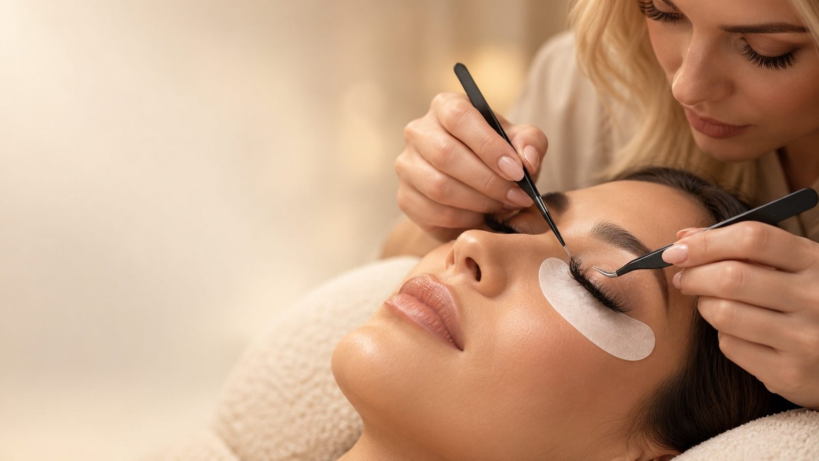 Lash artist applying eyelash extensions with Ablet Lash tweezers